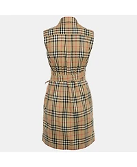 Pre-Owned Burberry Women's Beige Vintage Check Print Cotton Wrap Around Mini Dress