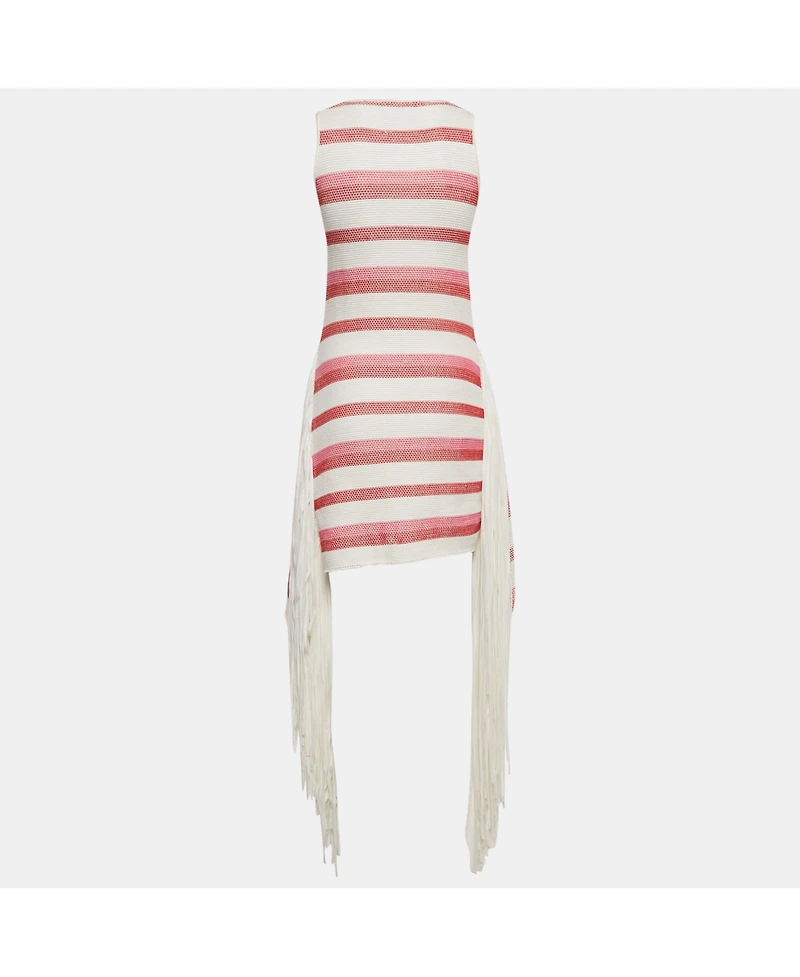 Pre-Owned Stella Mccartney Women's White/pink Open Striped Knit Fringe Detail Dress