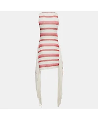 Pre-Owned Stella Mccartney Women's White/pink Open Striped Knit Fringe Detail Dress