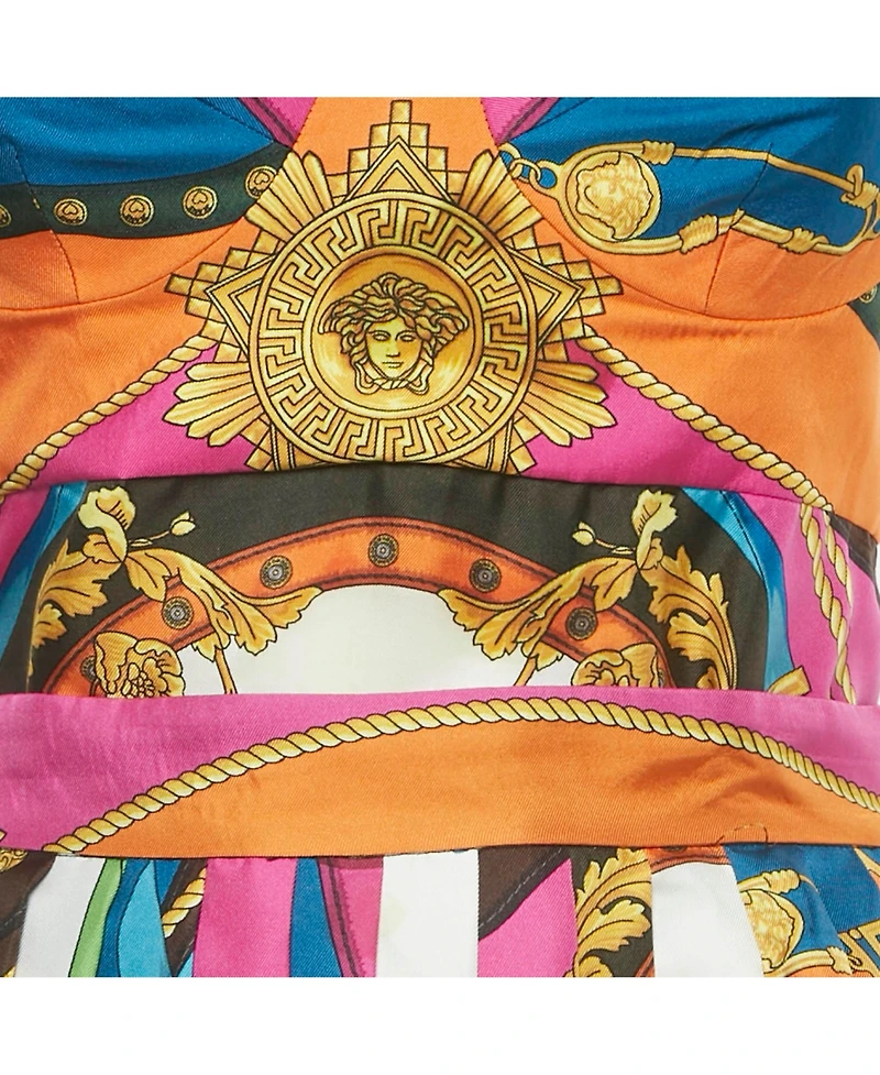 Pre-Owned Versace Women's Multicolor Printed Silk Top And Skirt Set