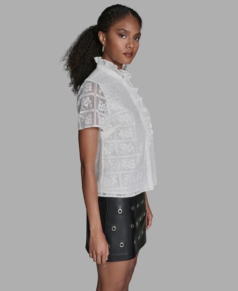 Bcbg Women's Short-Sleeve Ruffle Front Top