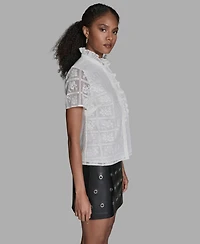 Bcbg Women's Short-Sleeve Ruffle Front Top