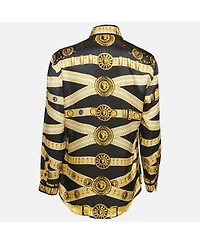 Pre-Owned Versace Women's Pre-Owned Versus Versace Black/yellow Baroque Print Satin Silk Shirt