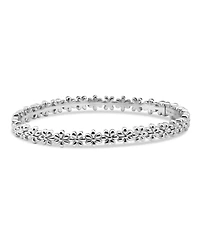 Devata Daisy Flower Eternity Bangle Bracelet in Rhodium Plated Sterling , Size .
