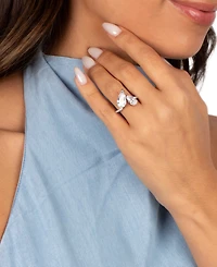 by Adina Eden Pave Graduated Rhodium Plated Double Teardrop Ring