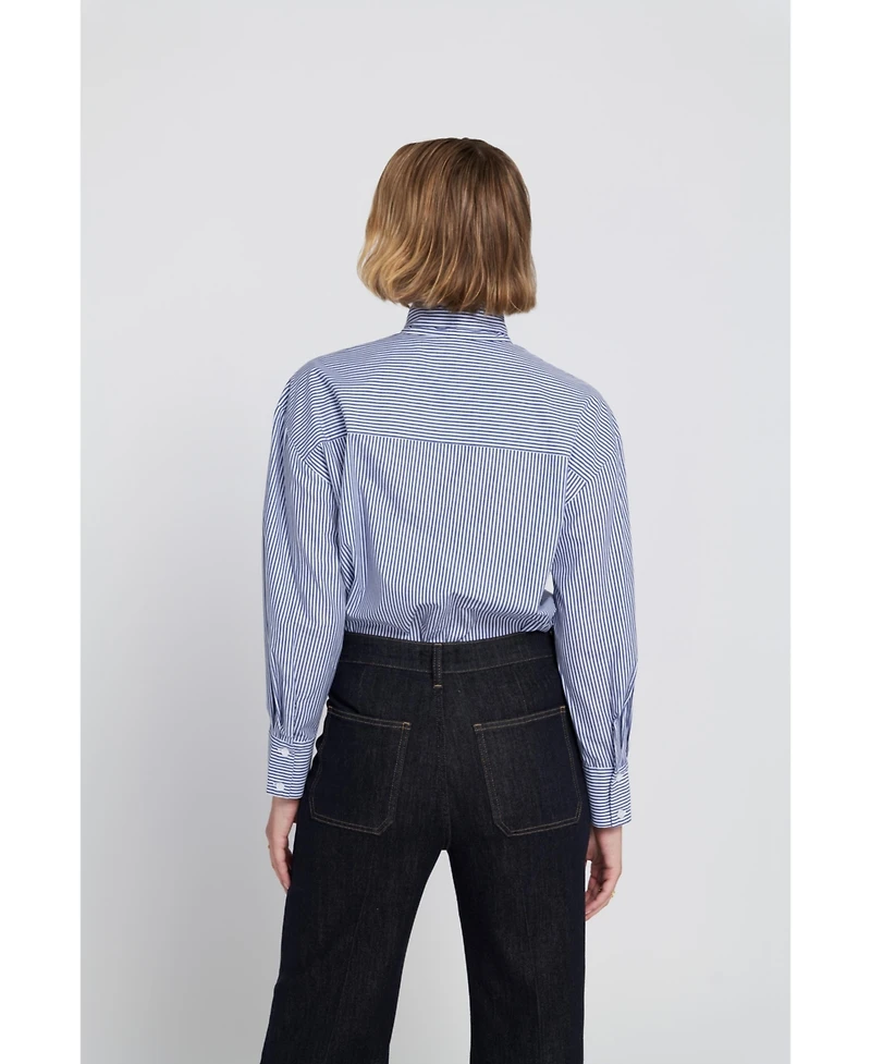 Elle Collection Women's Striped Bow Shirt Blouse Top