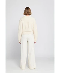 Elle Collection Women's Beaded Cardigan Cable Knit Sweater