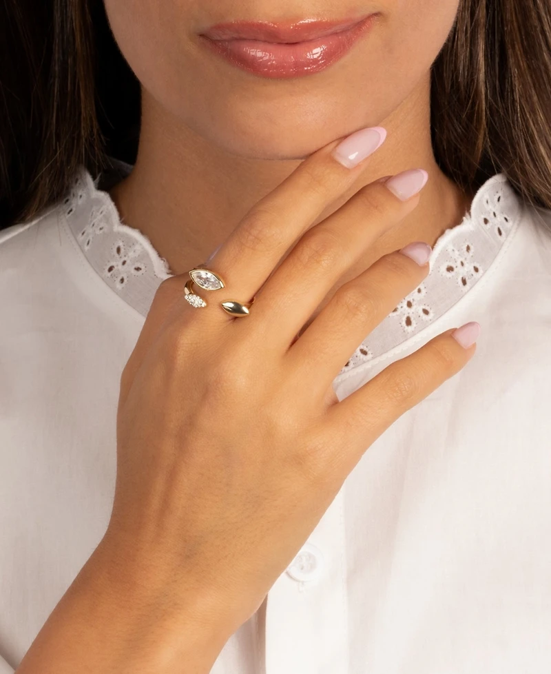 by Adina Eden Cubic Zirconia Gold Plated Pave Marquise Stone Ring