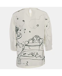 Pre-Owned Dolce & Gabbana Women's Off White Bird Cage Print Silk Blouse