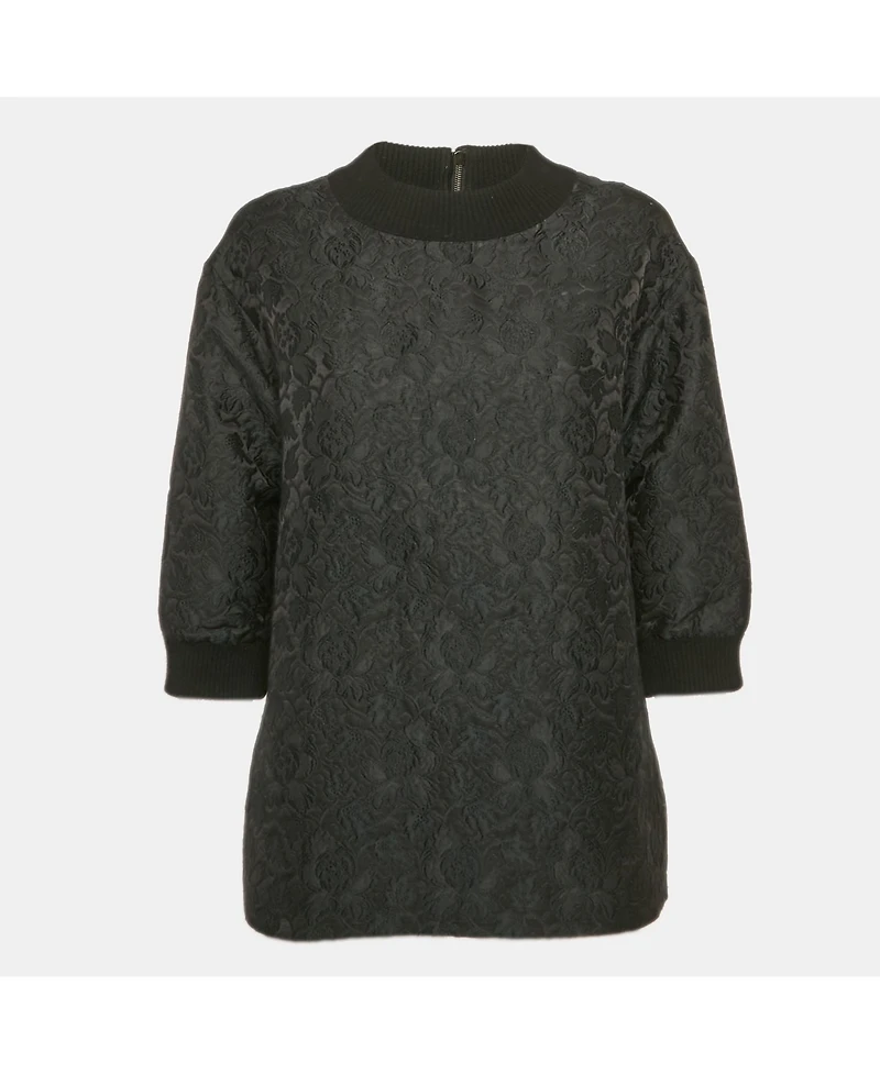 Pre-Owned Dolce & Gabbana Women's Black Jacquard Crew Neck Top