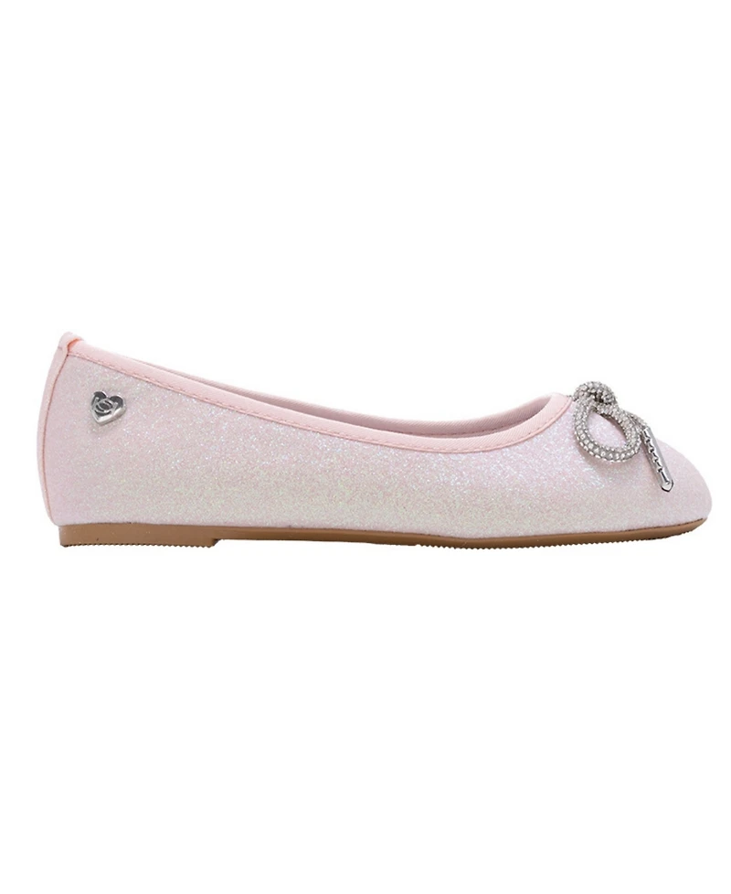 Bebe Girls' 1-13 Rhinestone Bow Glitter Ballet Flats