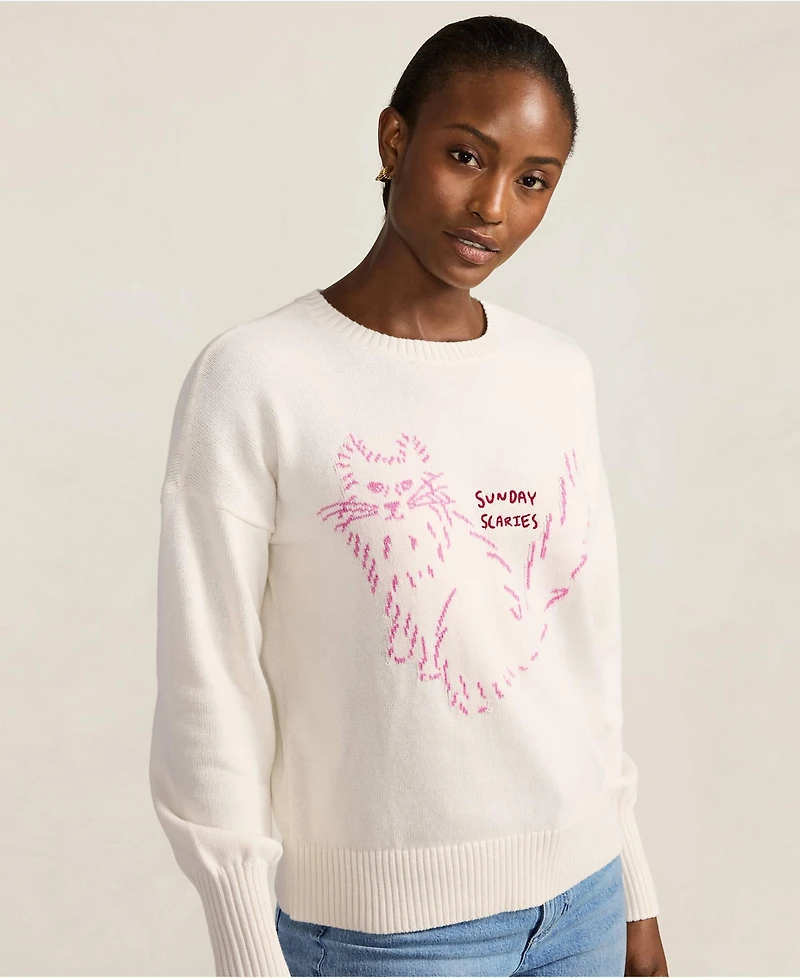 Lands' End Women's Drifter Drop Shoulder Placed Jacquard Crew Neck Sweater