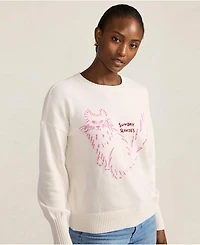 Lands' End Women's Drifter Drop Shoulder Placed Jacquard Crew Neck Sweater