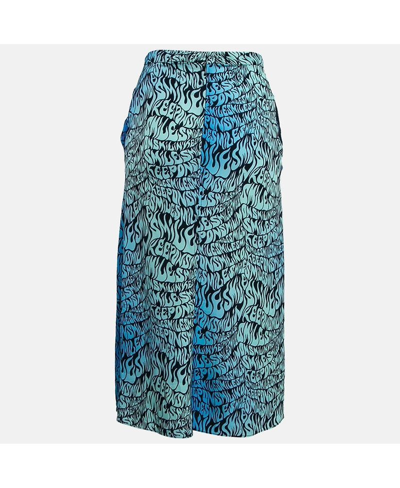 Pre-Owned Stella Mccartney Women's Blue Printed Crepe De Chine Midi Skirt