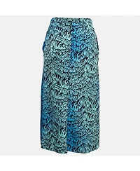 Pre-Owned Stella Mccartney Women's Blue Printed Crepe De Chine Midi Skirt