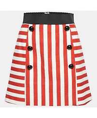 Pre-Owned Dolce & Gabbana Women's White/red Slub Cotton Button Detail Mini Skirt