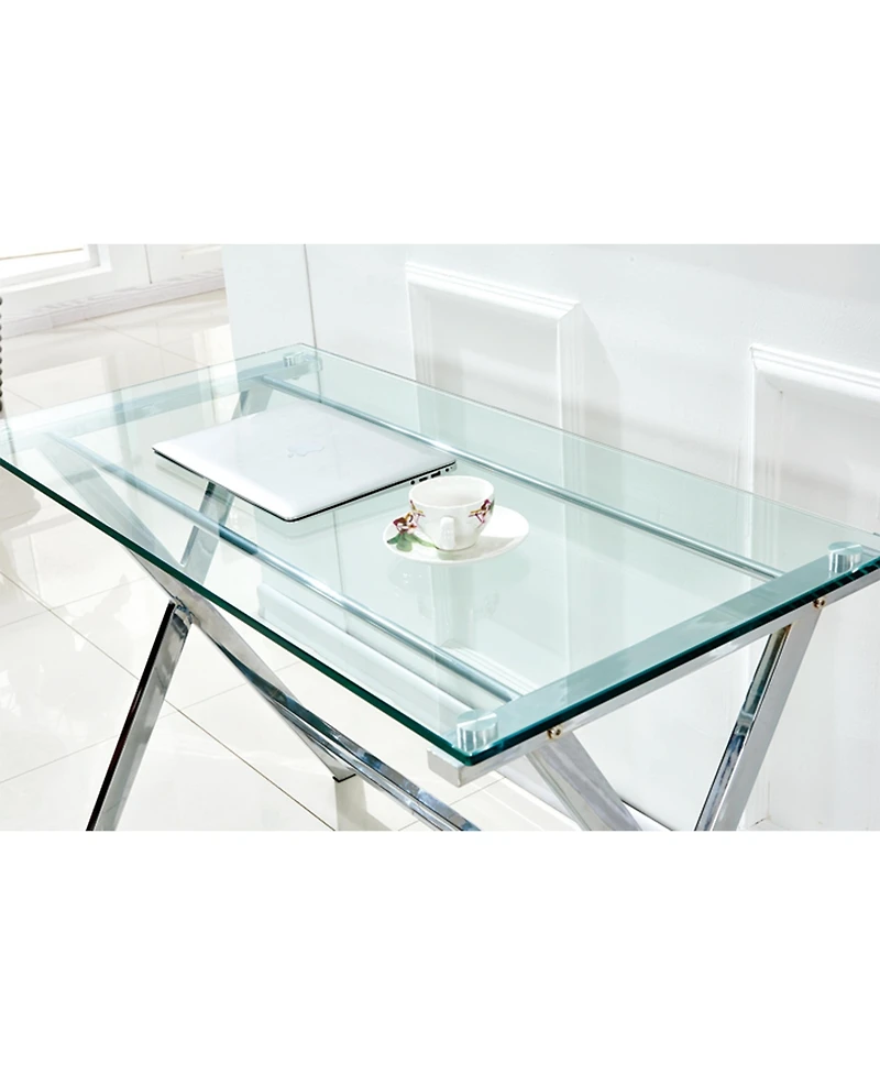 Lovmor Glass Computer Desk, Transparent Tempered Glass Laptop Table with Rounded Edges Desks, Sofa Table