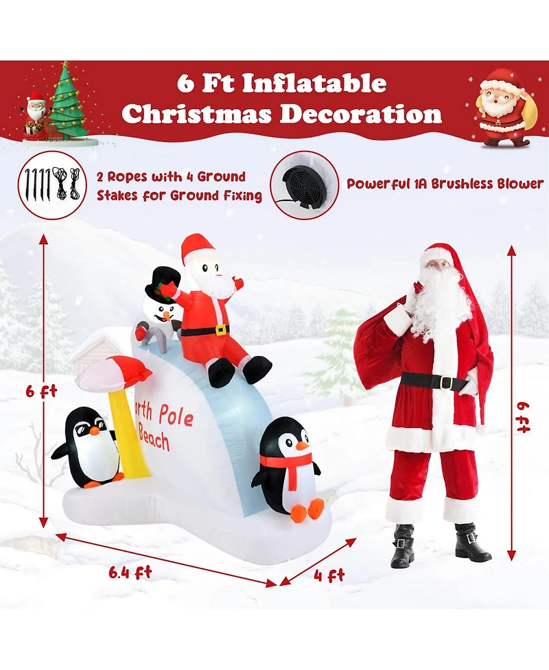 Costway 6 Ft Christmas Inflatable with Led lights Indoor/Outdoor Lighted Xmas Inflatable