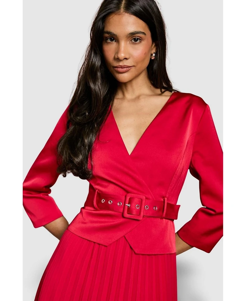 Coast Women's Satin Bodice Pleat Skirt Midi Dress.