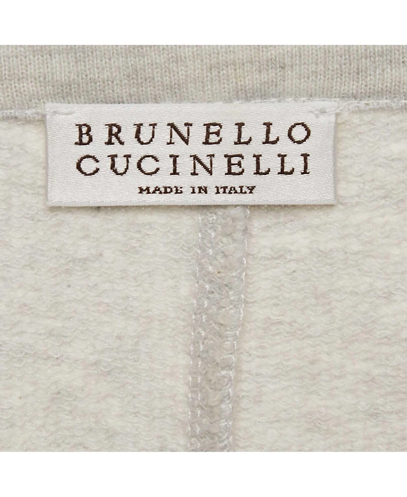 Pre-Owned Brunello Cucinelli Women's Grey Cotton Jersey Ruffled Monili Pocket Detail Sweatshirt