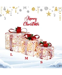 Costway Set of 3 Christmas Lighted Gift Boxes, Indoor Present Box Holiday Decoration