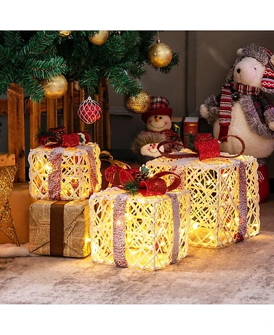 Costway Set of 3 Christmas Lighted Gift Boxes, Indoor Present Box Holiday Decoration