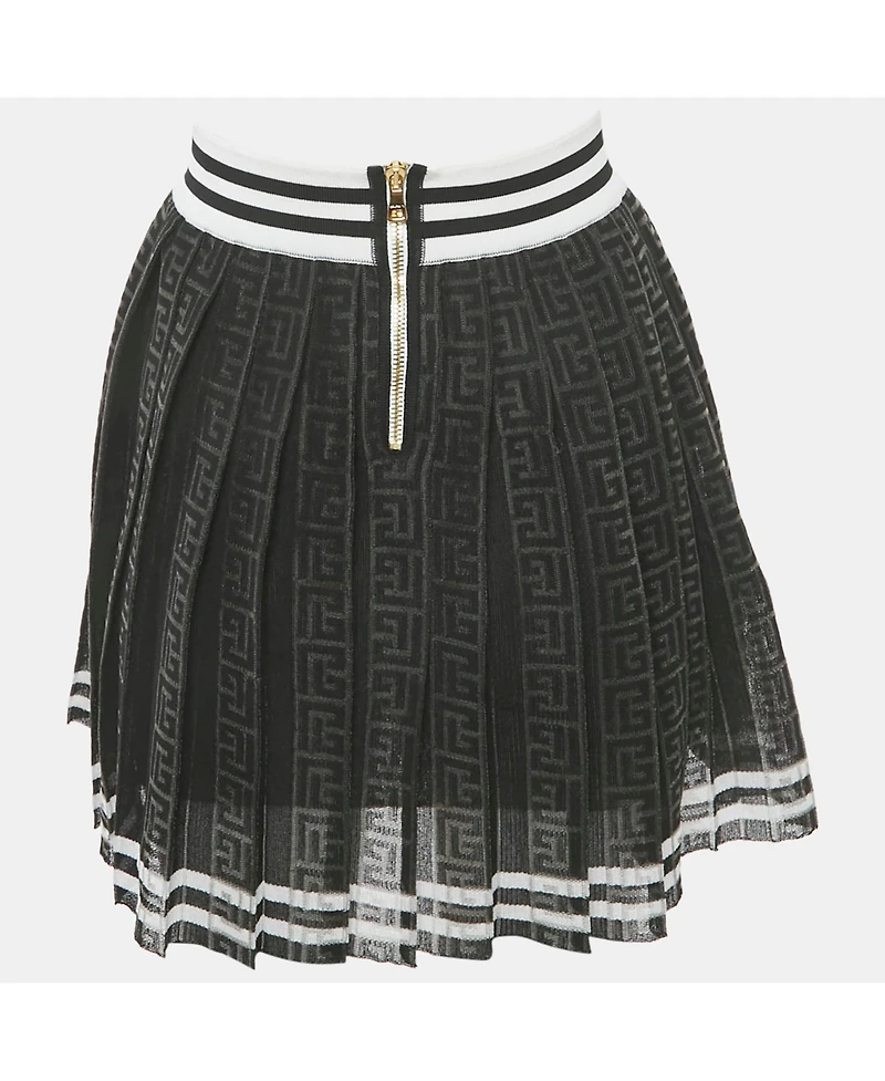 Pre-Owned Balmain Women's Black Monogram Mesh Pleated Mini Skirt