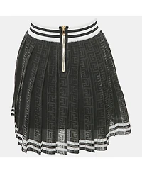Pre-Owned Balmain Women's Black Monogram Mesh Pleated Mini Skirt