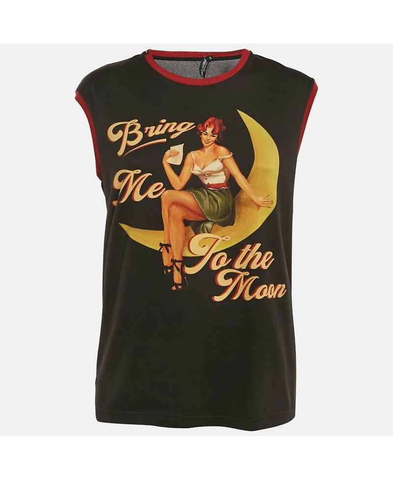 Pre-Owned Dolce & Gabbana Women's Bring Me To The Moon Print Jersey Sleeveless Top