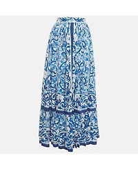 Pre-Owned Dolce & Gabbana Women's Blue Majolica Print Poplin Maxi Skirt