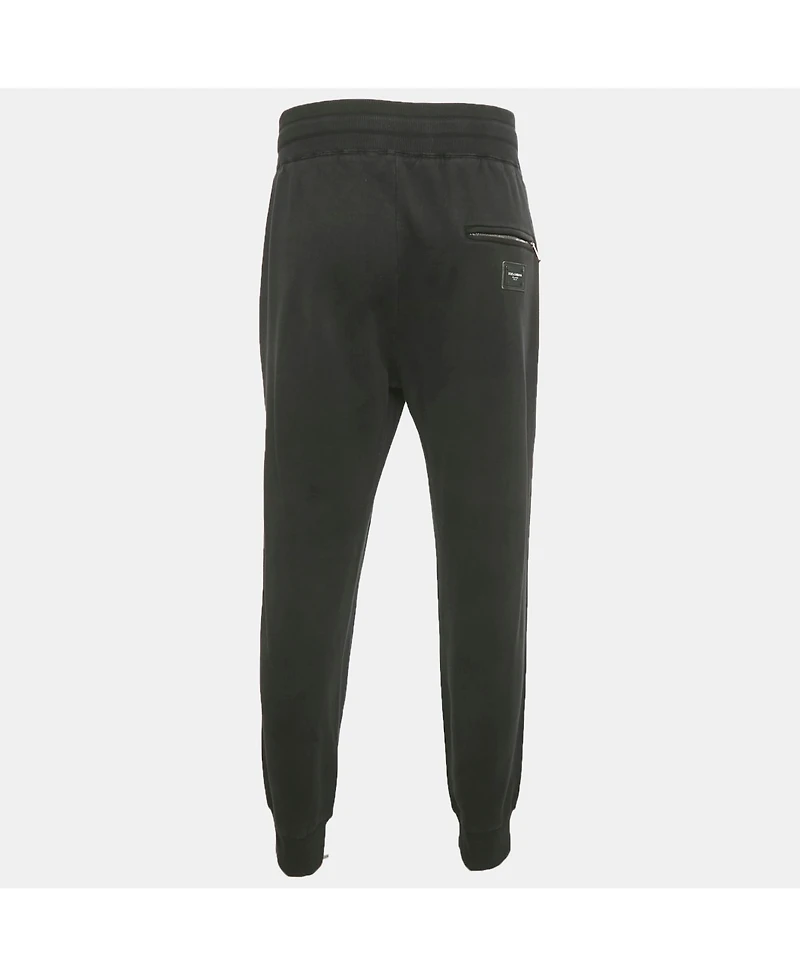 Pre-Owned Dolce & Gabbana Men's Black Cotton Logo Plaque Joggers