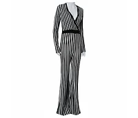 Pre-Owned Balmain Women's Monochrome Striped Knit Faux Wrap Jumpsuit