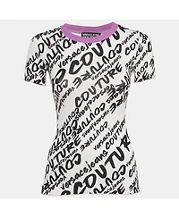 Pre-Owned Versace Women's Jeans Couture Logo Brush Print Cotton Crew Neck T-Shirt