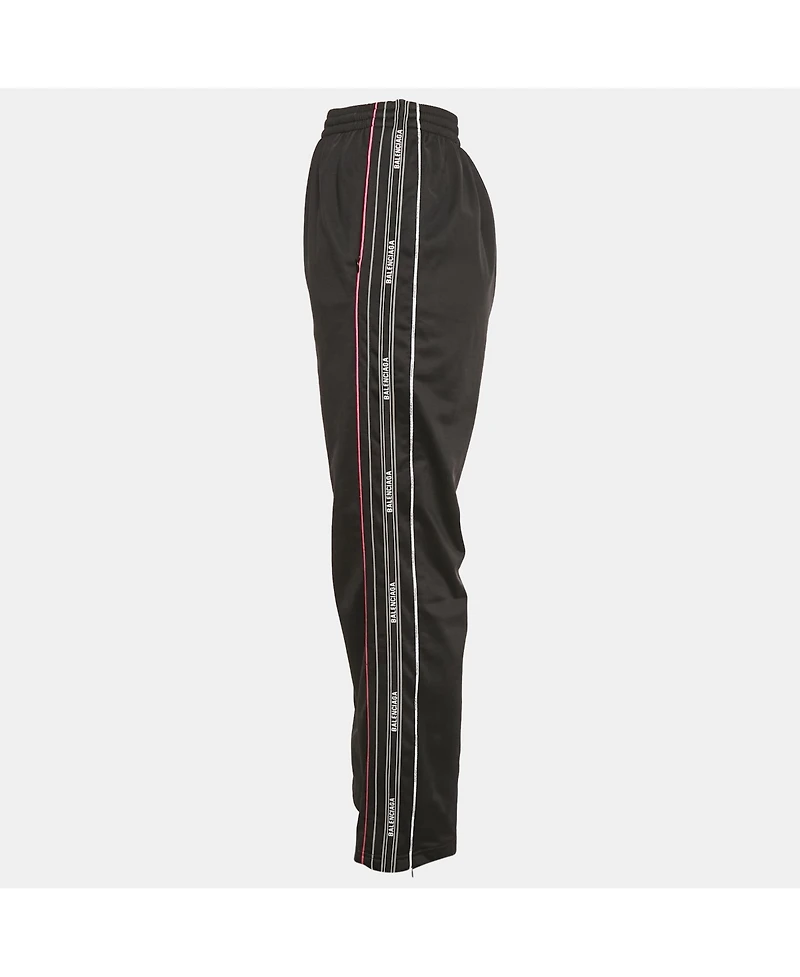 Pre-Owned Balenciaga Women's Black Synthetic Logo Stripe Detail Track Pants