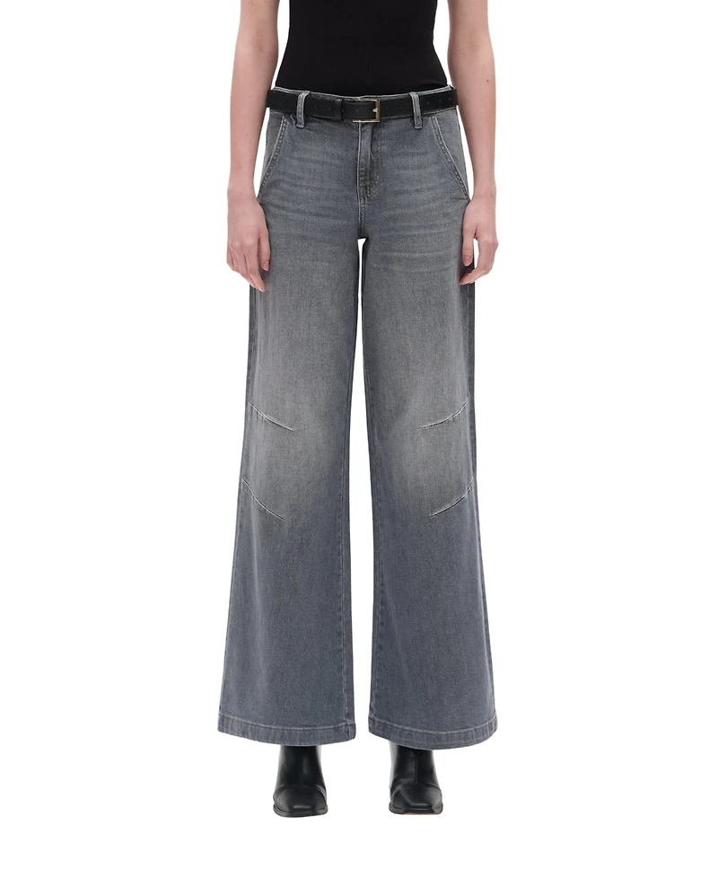 Bayeas Women's Retro Washed Mid-Rise Wide-Leg Jeans