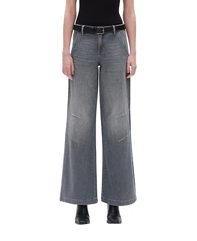 Bayeas Women's Retro Washed Mid-Rise Wide-Leg Jeans