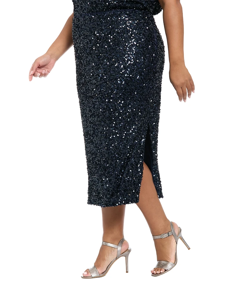 Muse Plus Side Slit Sequin Detail Midi Skirt