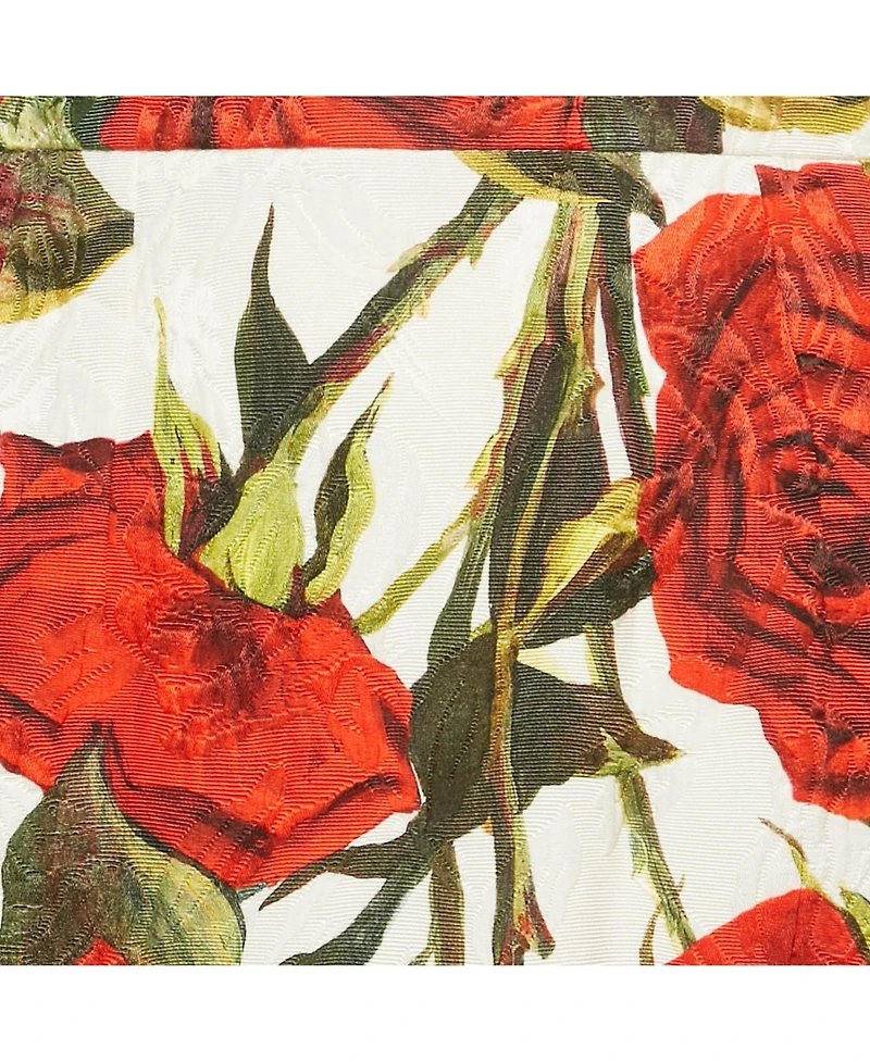 Pre-Owned Dolce & Gabbana Women's White Rose Print Cotton Blend Jacquard Midi Skirt