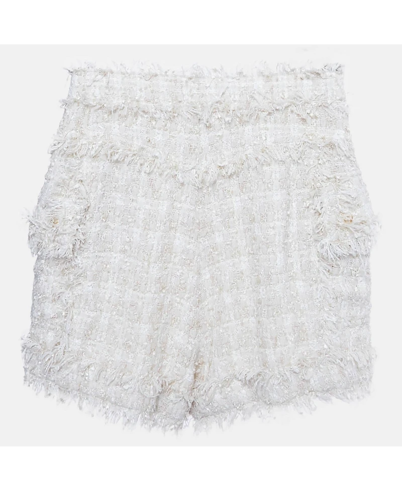 Pre-Owned Balmain Women's Cream Tweed Raw Edge Detail Shorts