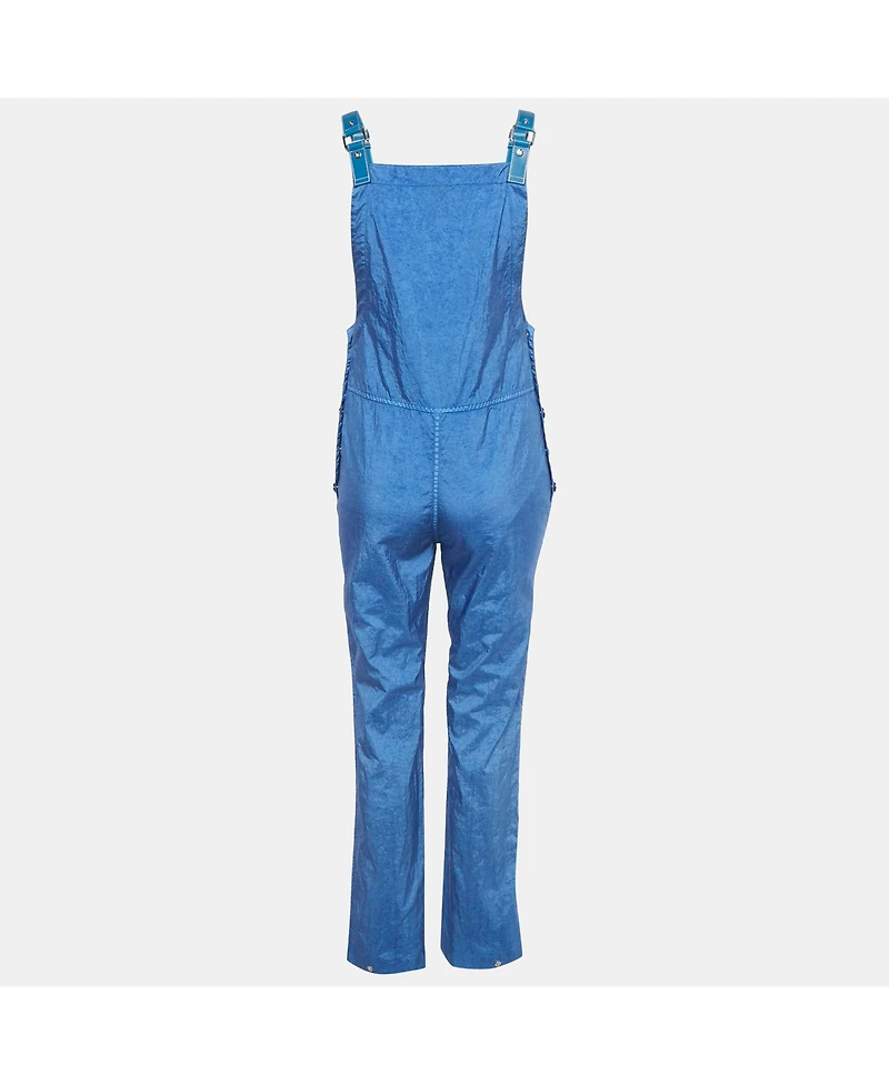 Pre-Owned Burberry Women's Warm Royal Blue Synthetic Leather Trim Dungarees
