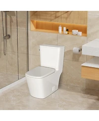 Casainc One Piece Modern Elongated Bathroom Fixture,Siphonic Jet,Comfort Chair Height,Soft-Close Seat,Glazed Surface