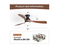 Sofucor 52-inch 3-Blade Flush Mount Ceiling Fan with Led Light and Remote Control