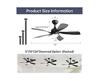 Sofucor 52-inch Modern Smart Standard Black 5-Blade Ceiling Fan with Remote Control and Led Light