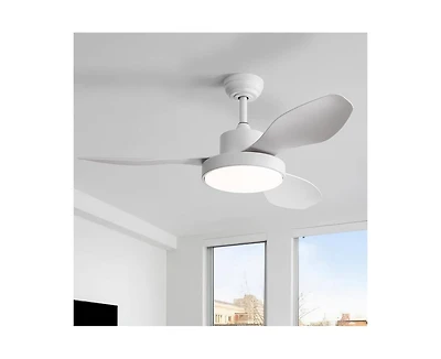 Sofucor 47-inch Modern White 3 Blades Ceiling Fan with Six-Speed Remote Control and Timing Function and Light Kit