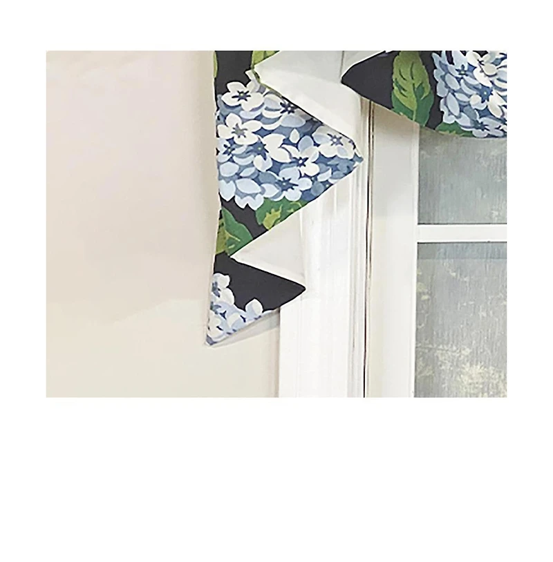 Rlf Home Hydrangea Empire Valance Navy 2-Scoop. 54"W X 25"L For windows up to 48"W