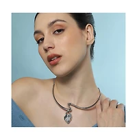 Sohi Women's The Ripple-Shell Collar Necklace - Chrome Silver