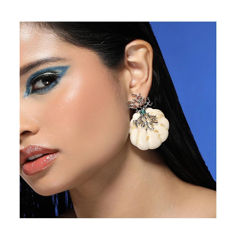 Women's The Veined-Conchiglia Drop Earrings - Metallic Silver