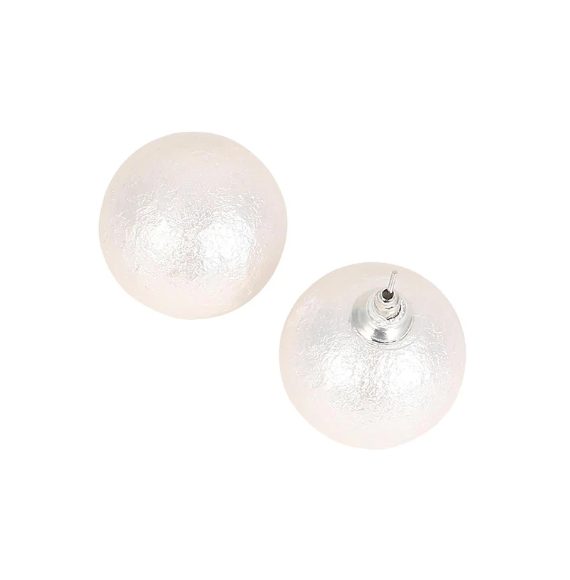 Women's The Celestrial-Orb Stud Earrings - Ivory White & Metallic Silver