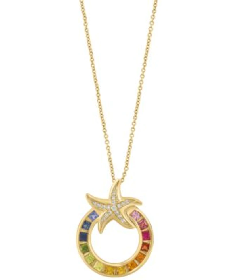 Effy Collection Diamond Multi Gemstones Pendant Necklace Ring In 14k Yellow Gold