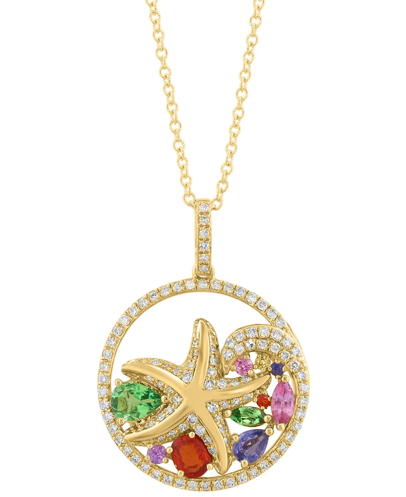 Effy Collection Diamond (3/8 ct. t.w.) & Multi Gemstones (7/8 ct. t.w.) Pendant Necklace in 14k Yellow Gold